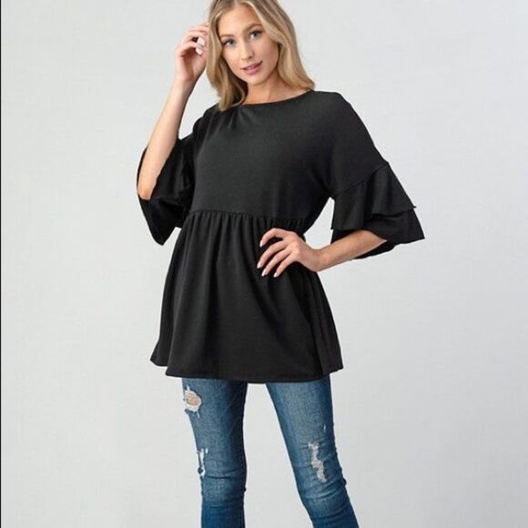 Double Ruffle Babydoll Top - Picture 1 of 3